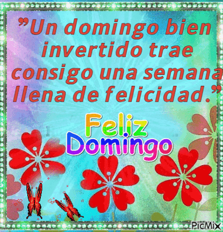 A Greeting Card That Says Feliz Domingo With Red Flowers GIF