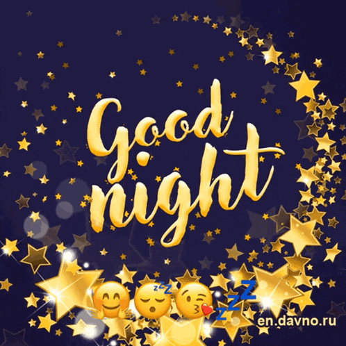 A Greeting Card That Says Good Night With A Crescent Moon And Stars GIF