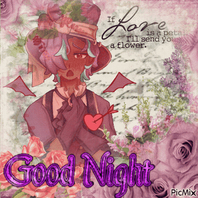 A Greeting Card That Says Good Night With A Picture Of A Woman And Flowers GIF