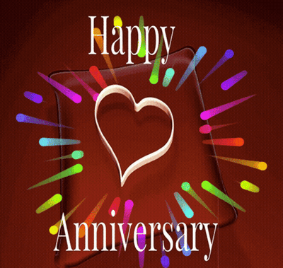 A Greeting Card That Says Happy Anniversary With A Heart In The Center GIF