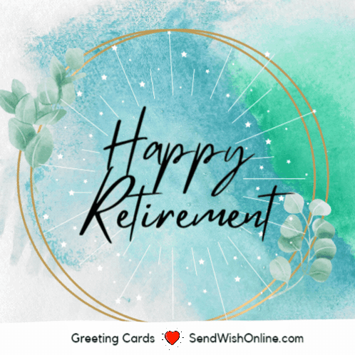 A Greeting Card That Says Happy Retirement On A Green Background GIF