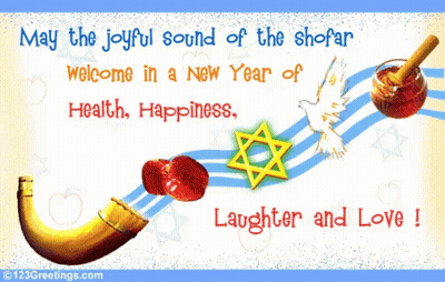 A Greeting Card That Says May The Joyful Sound Of The Shofar Welcome In A New Year Of Health And Happiness GIF
