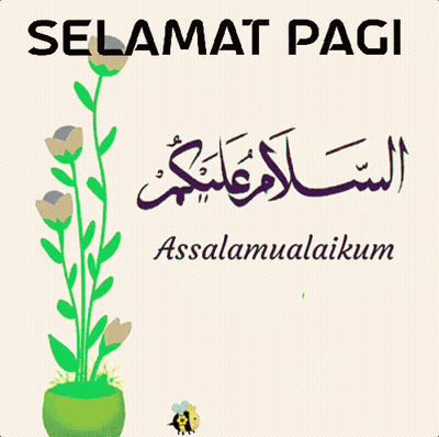 A Greeting Card That Says Selamat Pagi And Has Flowers In A Pot GIF