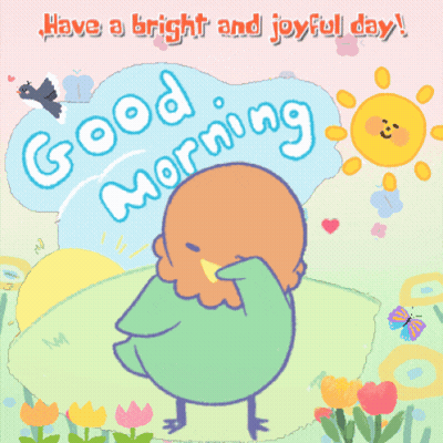 A Greeting Card With A Bird And The Words Good Morning GIF