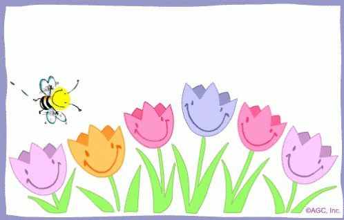 A Greeting Card With Flowers And A Bee Wishing You A Springtime Full Of Fun And Happiness GIF