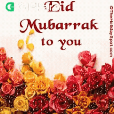 A Greeting Card With Flowers And The Words `` Mubarak To You '' . GIF