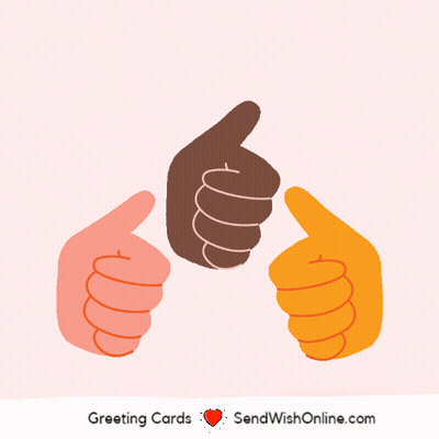 A Greeting Card With Three Hands Giving Thumbs Up GIF