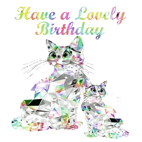 A Greeting Card With Two Cats And The Words Have A Lovely Birthday Sticker