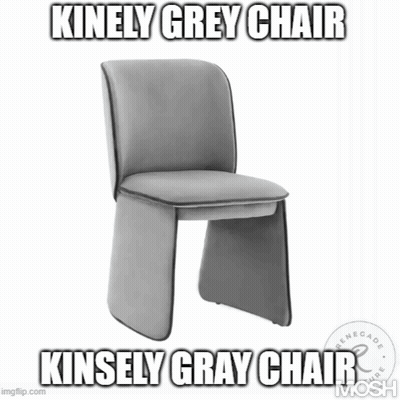 A Grey Chair With The Words Kinely Grey Chair Kinsely Grey Chair GIF