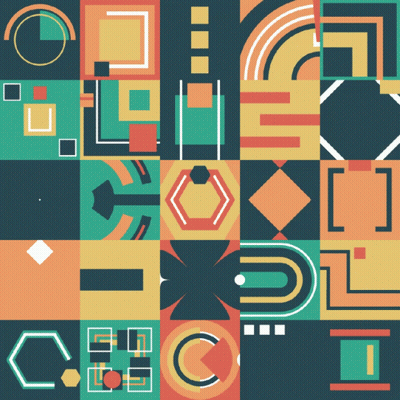 A Grid Of Geometric Shapes Including Squares And Circles On A Dark Background GIF