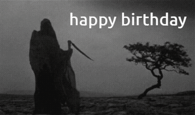 A Grim Reaper Holding A Scythe With The Words Happy Birthday Behind Him GIF
