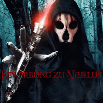 A Grim Reaper Is Holding A Red Light Saber With The Words Rewerbung Zu Nihilus In Red GIF