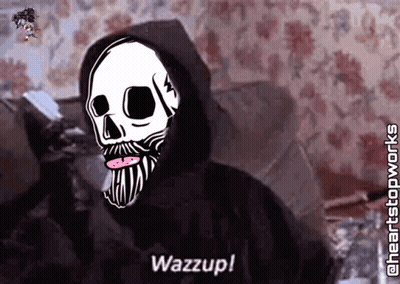 A Grim Reaper With A Beard Is Wearing A Black Hoodie And Saying Wazzup . GIF
