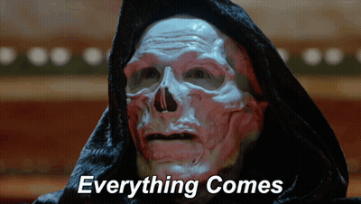 A Grim Reaper With A Hood And A Skull On His Face Says Everything Comes GIF