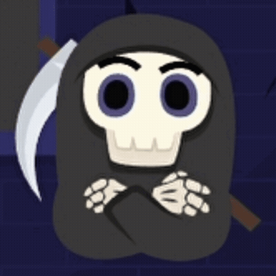 A Grim Reaper With A Scythe And A Skull On His Head GIF