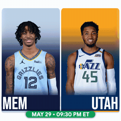 A Grizzlies Basketball Player And An Utah Jazz Player GIF