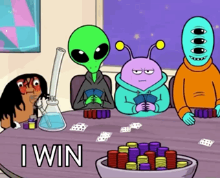Aliens Playing Poker And Smoking Bong Saying I Win GIF