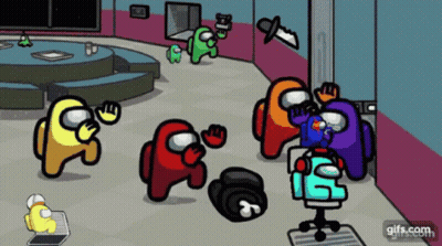 A Group Of Among Us Characters Are Playing A Game In A Room GIF