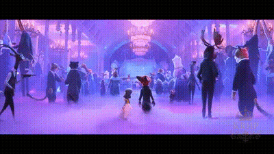 A Group Of Animals Are Dancing In A Ballroom With Purple Lights . GIF