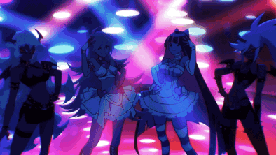 A Group Of Anime Characters Are Dancing Together In A Club GIF