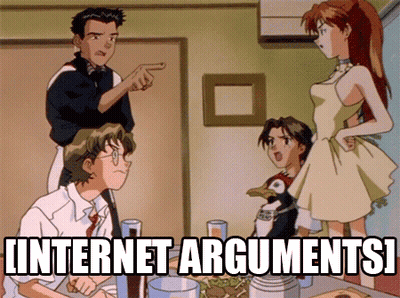 A Group Of Anime Characters Are Gathered Around A Table With The Words Internet Arguments Written Below Them GIF