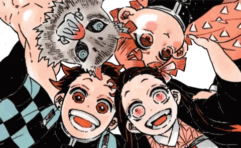A Group Of Anime Characters Are Posing For A Photo Sticker