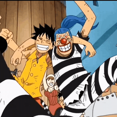 A Group Of Anime Characters Are Posing For A Picture Including Luffy And Buggy GIF