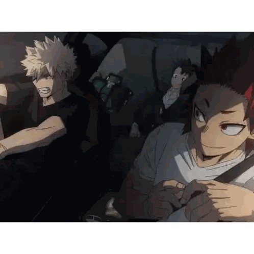 A Group Of Anime Characters Are Sitting In A Car And One Of Them Is Smiling Sticker