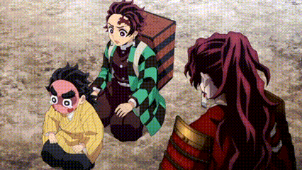 A Group Of Anime Characters Are Sitting On The Ground And Talking . GIF