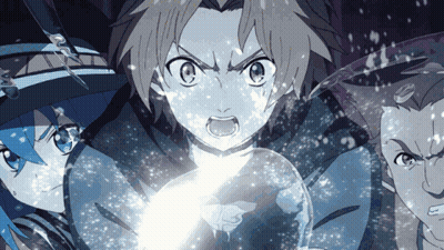 A Group Of Anime Characters Are Standing Around A Glowing Ball GIF