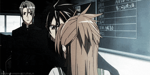 A Group Of Anime Characters Are Standing In Front Of A Blackboard With Chinese Writing GIF