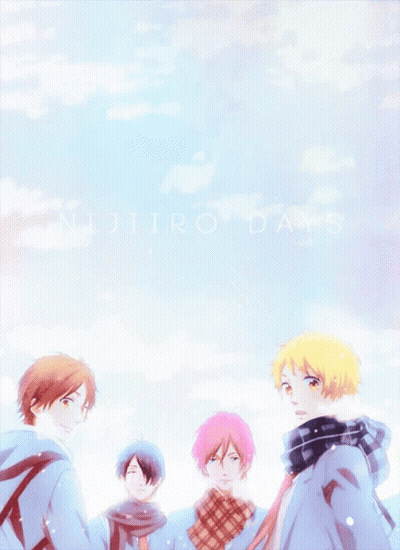 A Group Of Anime Characters Are Standing In Front Of A Blue Sky With The Words Nijiro Days Written Above Them GIF