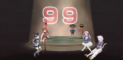A Group Of Anime Characters Are Standing In Front Of A Large 99 Sign GIF