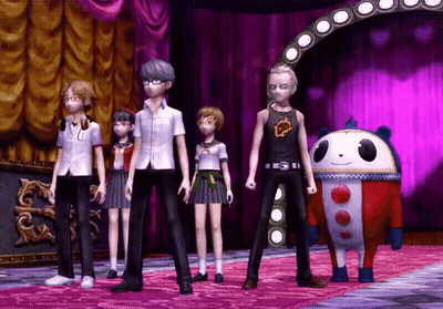 A Group Of Anime Characters Are Standing In Front Of A Stage GIF