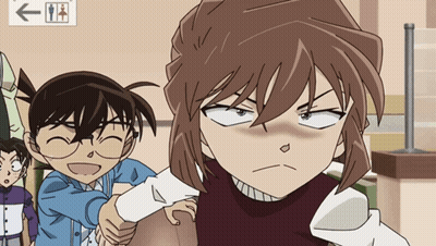 A Group Of Anime Characters Are Standing In Front Of An Arrow Pointing To A Bathroom GIF