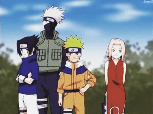 A Group Of Anime Characters Are Standing Next To Each Other GIF