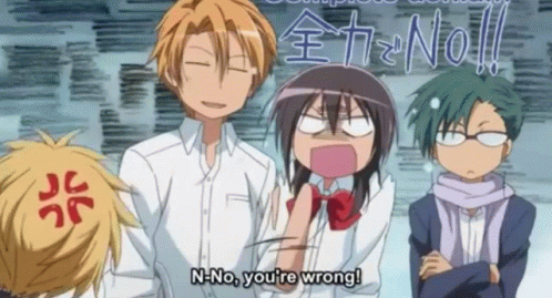A Group Of Anime Characters Are Standing Next To Each Other And One Of Them Says " N-No You 'Re Wrong " GIF