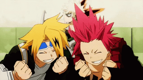 A Group Of Anime Characters Are Standing Next To Each Other And Smiling . GIF