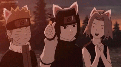 A Group Of Anime Characters Are Standing Next To Each Other And Wearing Cat Ears . GIF