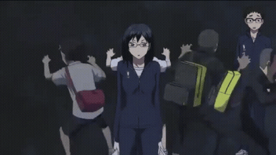 A Group Of Anime Characters Are Standing Next To Each Other In The Dark . GIF