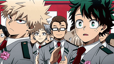 A Group Of Anime Characters Are Standing Next To Each Other In Uniforms And Ties . GIF