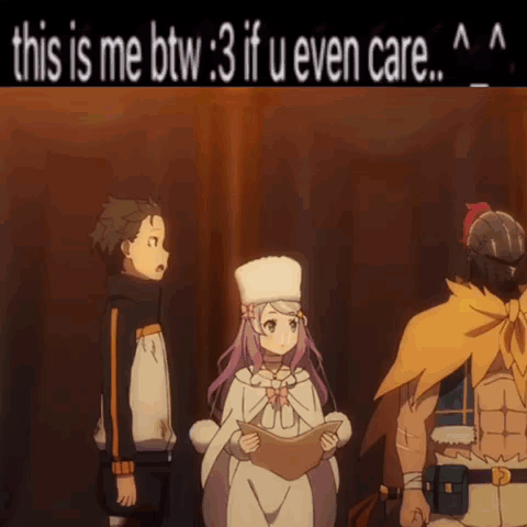 A Group Of Anime Characters Are Standing Next To Each Other With The Caption " This Is Me Btw 3 If U Even Care " GIF