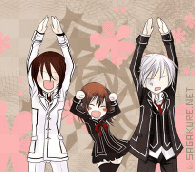 A Group Of Anime Characters Are Standing Next To Each Other With Their Arms In The Air GIF