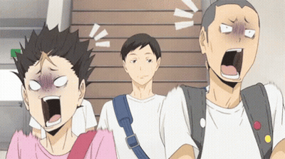 A Group Of Anime Characters Are Standing Next To Each Other With Their Mouths Wide Open . GIF