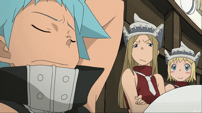A Group Of Anime Characters Including A Boy And Two Girls With Their Eyes Closed GIF