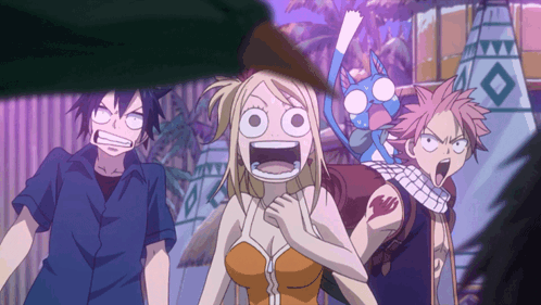 A Group Of Anime Characters Including A Girl With A Surprised Face GIF