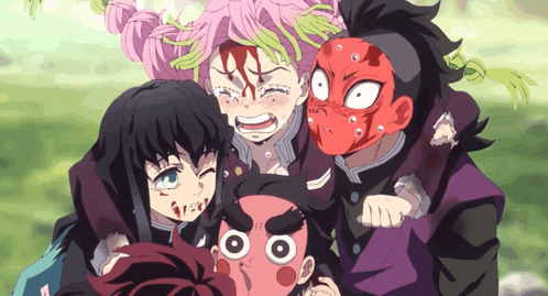 A Group Of Anime Characters Including A Girl With Pink Hair GIF