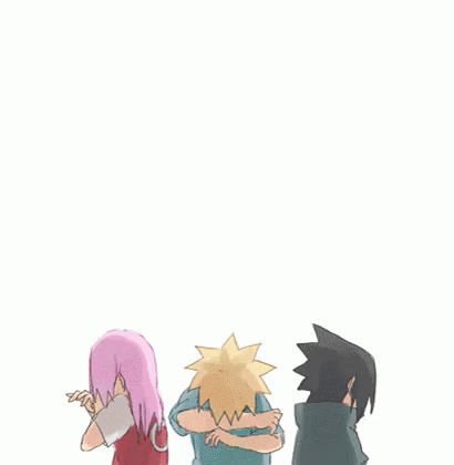 A Group Of Anime Characters Including Naruto And Sasuke Are Standing Next To Each Other . GIF
