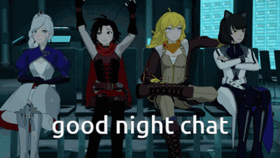 A Group Of Anime Characters Sitting Next To Each Other With The Words Good Night Chat Written Below Them GIF