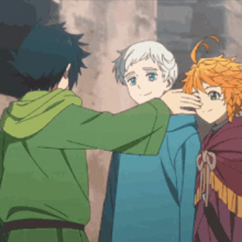 A Group Of Anime Characters Standing Next To Each Other . GIF